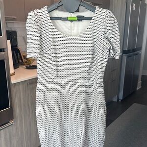 Ann Taylor Black and White Patterned Midi Dress